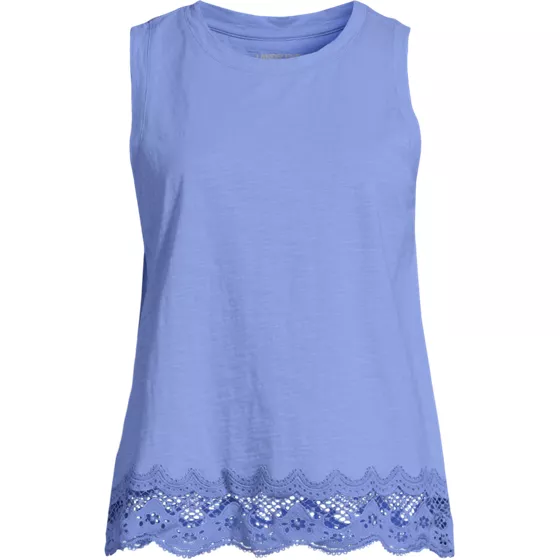 Women's Sleeveless Slub Crew Neck Lace Trim Tank Top - primary