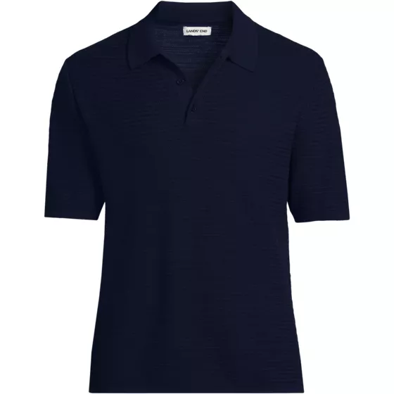 Men's Short Sleeve Texture Stitch Summer Weight Sweater Polo - primary