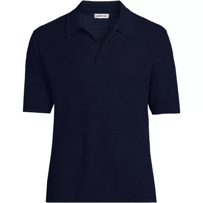 Men's Short Sleeve Texture Stitch Summer Weight Sweater Polo, Front