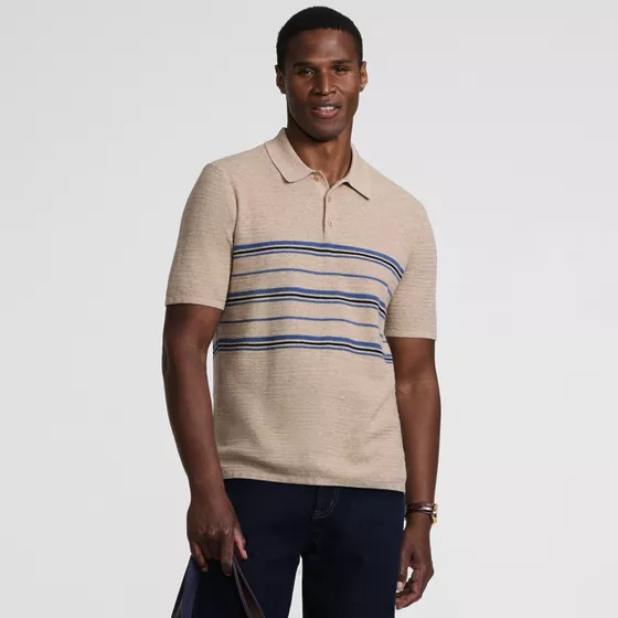 Men's Short Sleeve Texture Stitch Summer Weight Sweater Polo - primary