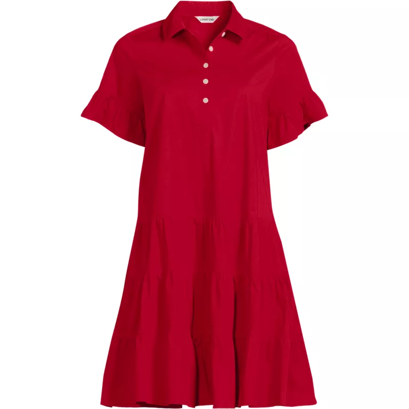 Women's Poplin Flutter Sleeve Knee Length Popover Dress, Front