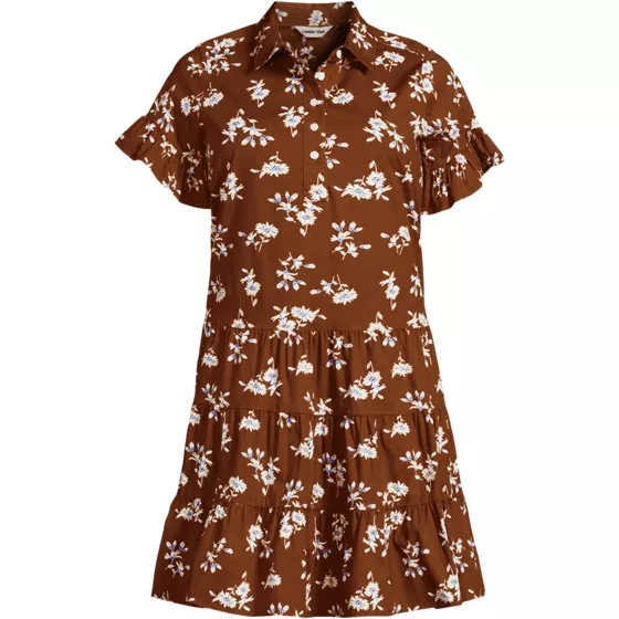 Women's Plus Size Poplin Flutter Sleeve Knee Length Popover Dress - primary