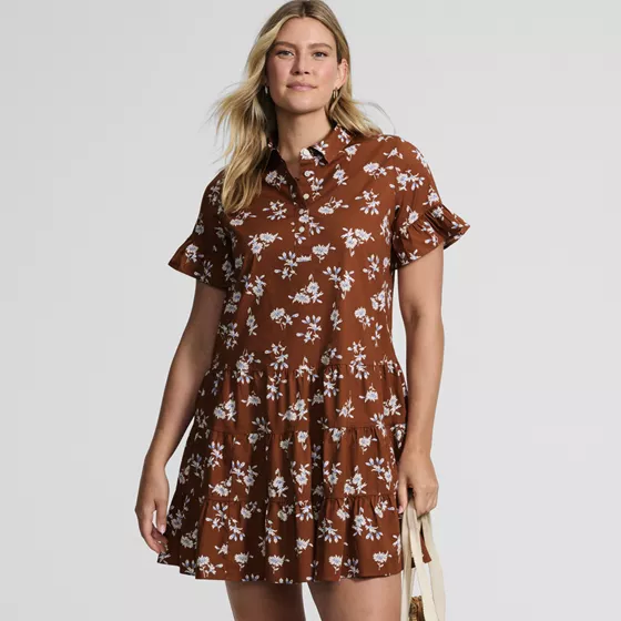 Women's Poplin Flutter Sleeve Knee Length Popover Dress - primary