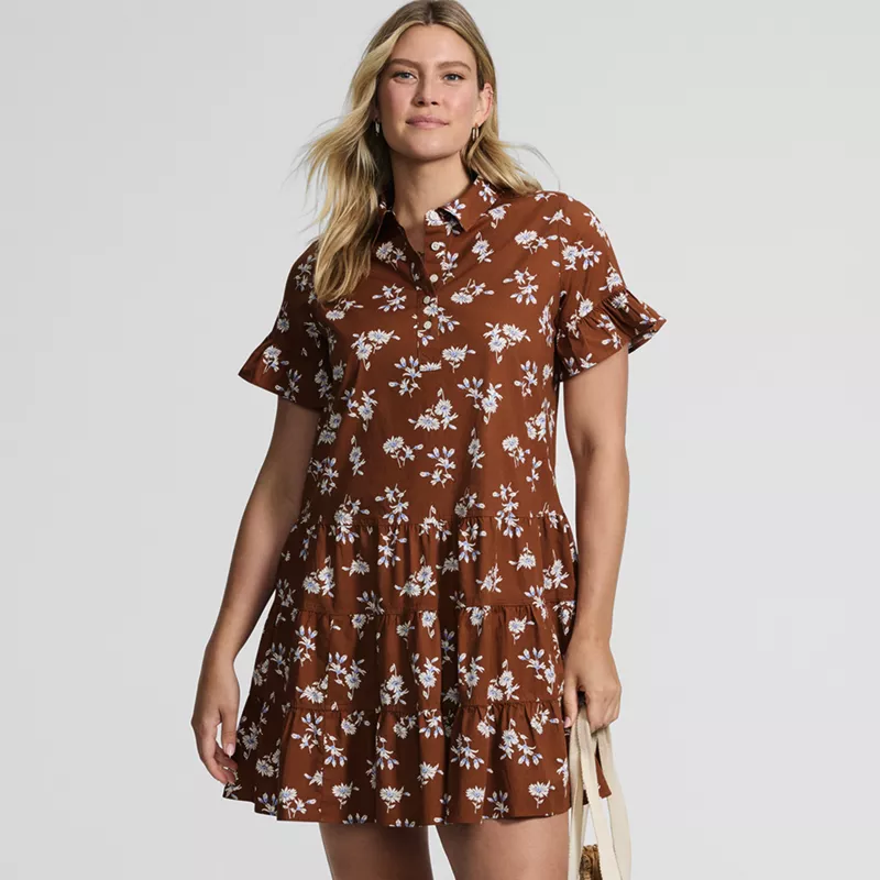 Women's Poplin Flutter Sleeve Knee Length Popover Dress, alternative image
