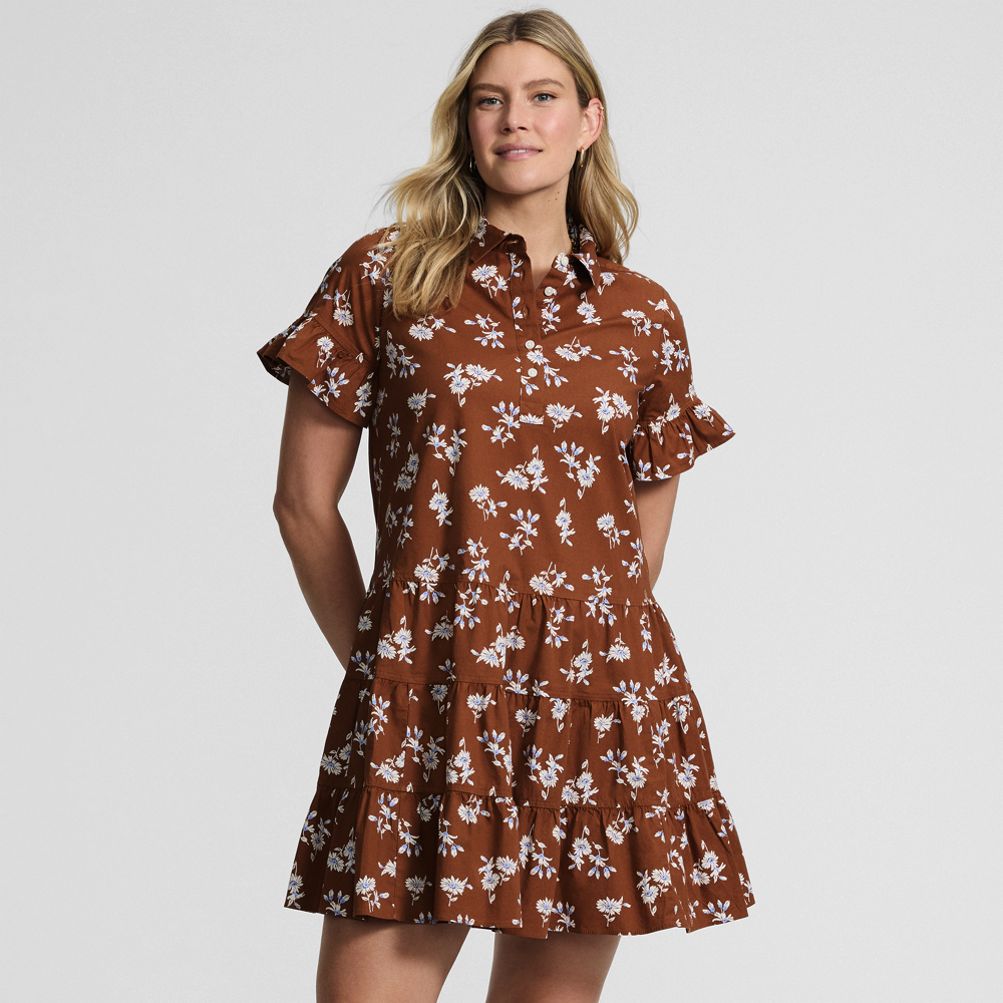 tiered popover dress in cotton poplin Lands' End Women's Flutter Sleeve Knee Length - Small Popover striped Color:Pink Herringbone br-trending 27 Free Crochet Dog Elasticized cuffs.