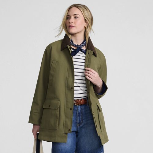 Waterproof Squall Jacket With Corduroy Collar, Women, size: S, petite, Green, Polyester/Nylon, by Lands' End