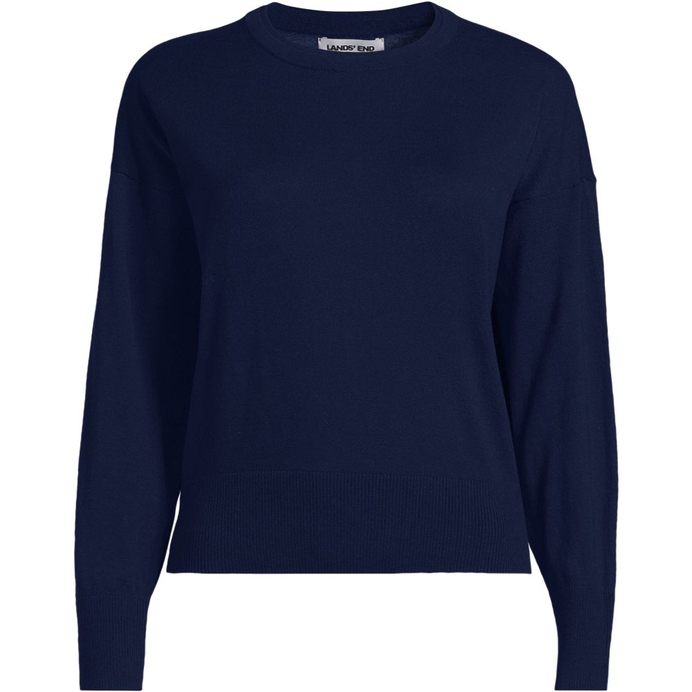 Women's Double Trim Cotton Crew Neck Sweater | Lands' End