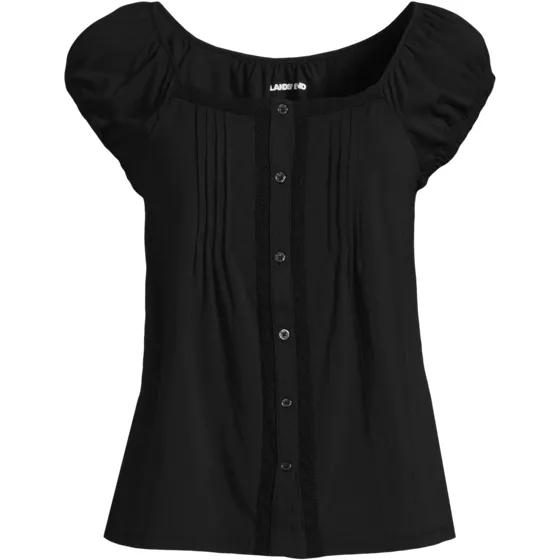 Women's Sleeveless Lightweight Jersey Pintuck Button Front Blouse - primary