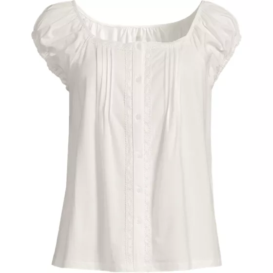 Women's Sleeveless Lightweight Jersey Pintuck Button Front Blouse - primary