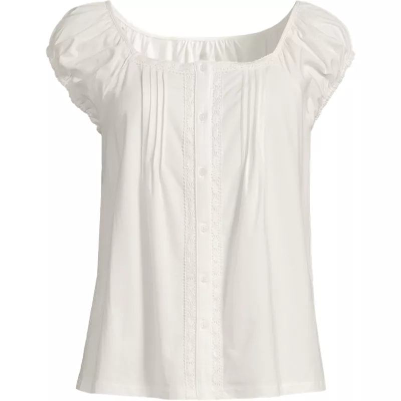 Women's Sleeveless Lightweight Jersey Pintuck Button Front Blouse, Front