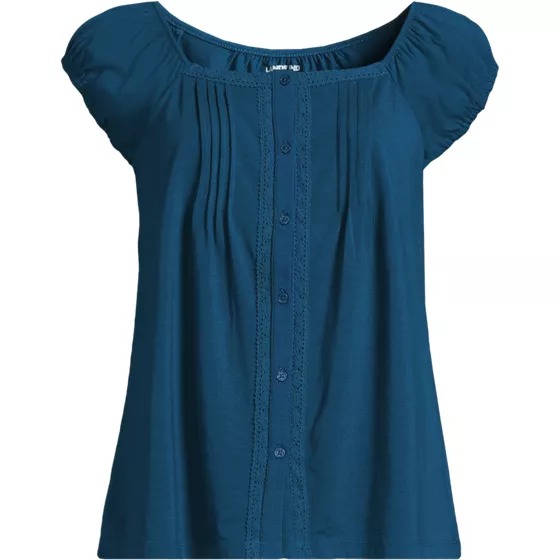 Women's Sleeveless Lightweight Jersey Pintuck Button Front Blouse - primary