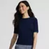 Women's Double Trim Cotton Crew Neck Tee Sweater, alternative image
