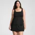 Women's Plus Size Square Neck Flutter Tankini Control Skirt Set, Front