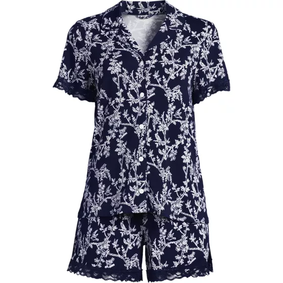 Women's Plus Size Cooling 2 Piece Pajama Set - Short Sleeve Top and Shorts - primary