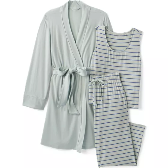 Women's Cooling 3 Piece Pajama Set - Tank Crop and Robe - primary