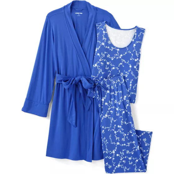Women's Plus Size Cooling 3 Piece Pajama Set - Tank Crop and Robe - primary
