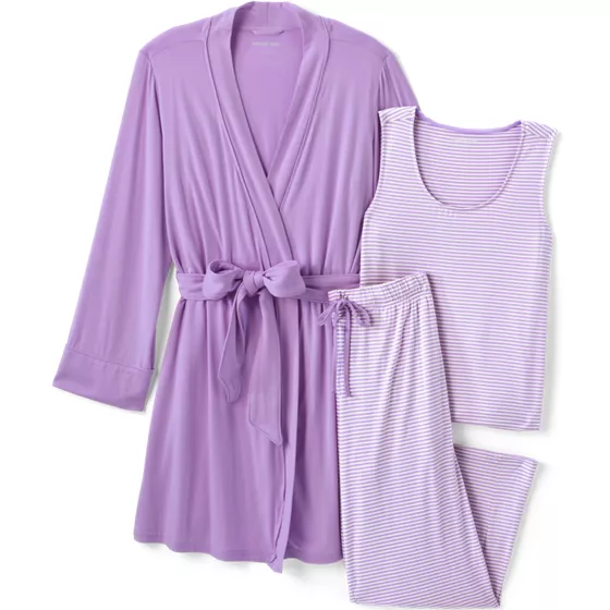 Women's Plus Size Cooling 3 Piece Pajama Set - Tank Crop and Robe - primary