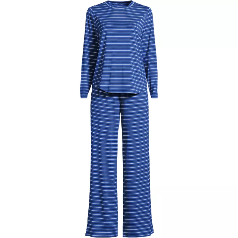 Women's Plus Size Cooling 2 Piece Pajama Set - Long Sleeve Top and Pants, Front