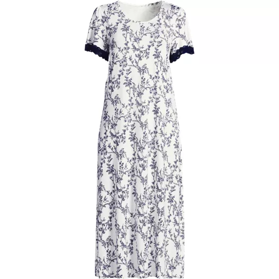 Women's Cooling Short Sleeve Scoop Neck Mid Calf Nightgown - primary
