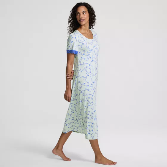 Women's Cooling Short Sleeve Scoop Neck Mid Calf Nightgown - primary
