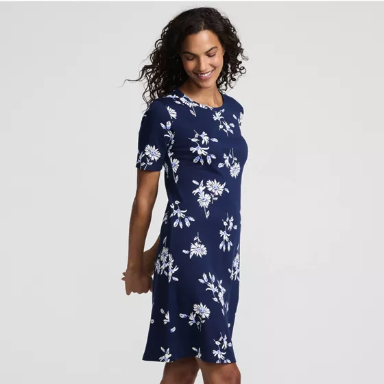 Women's Cotton Interlock Short Sleeve Knee Length Gown - primary