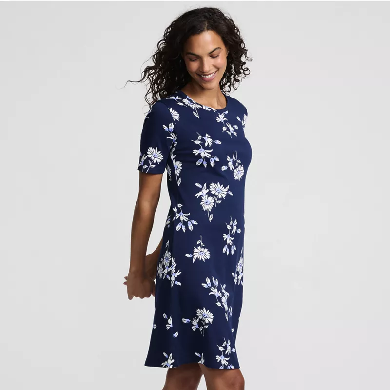 Women's Cotton Interlock Short Sleeve Knee Length Gown, alternative image