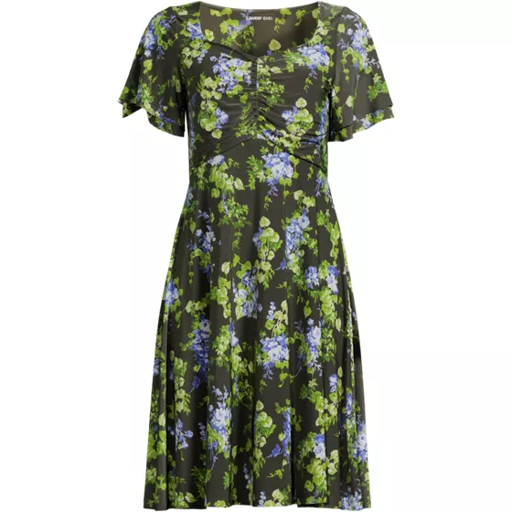 Women's Plus Size Silky Knit V-neck Flutter Sleeve Knee Length Dress - primary