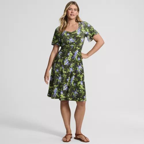 v neck knee length dress Lands' End Women's Silky Knit V-neck Flutter Sleeve - Large knee length casual a line dress
