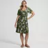 Women's Silky Knit V-neck Flutter Sleeve Knee Length Dress, Front