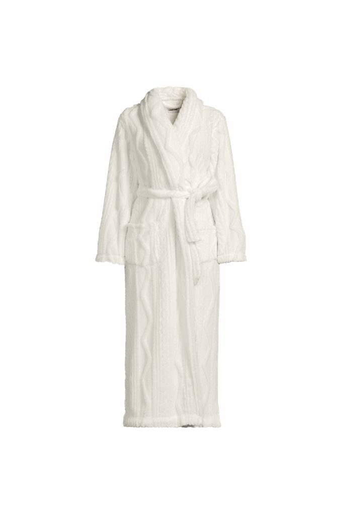 Lands' End Women's Plus Size Cozy Cable Robe In Ivory