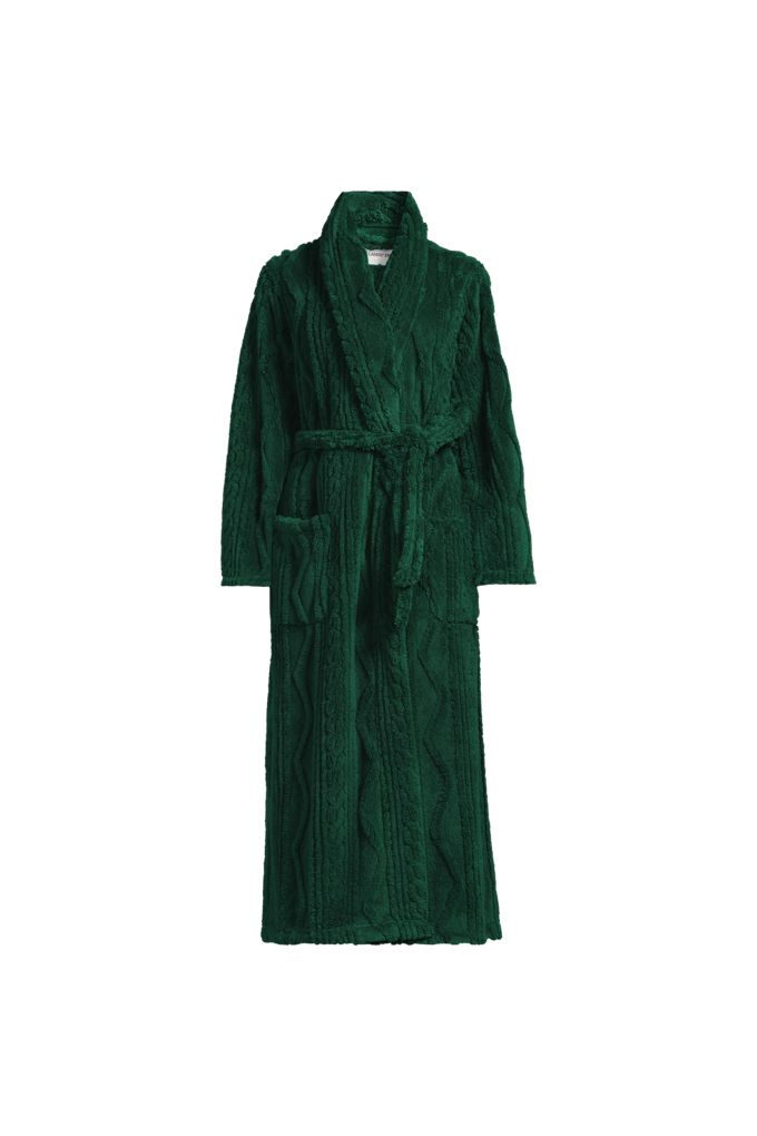 Lands' End Women's Petite Cozy Cable Robe In Green
