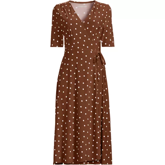Women's Silky Knit Elbow Sleeve Wrap Midi Dress - primary
