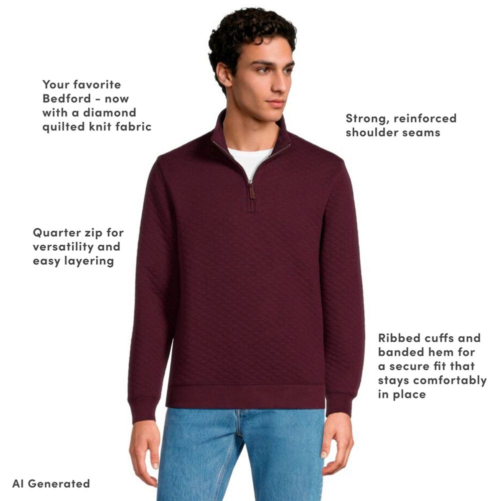 Men's Long Sleeve Quilted Bedford Quarter Zip Pullover | Lands' End