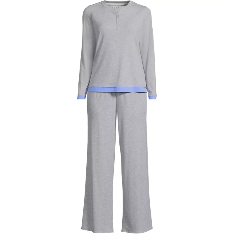 Women's Plus Size Comfort Rib 2 Piece Pajama Set - Long Sleeve Top and Pants, Front