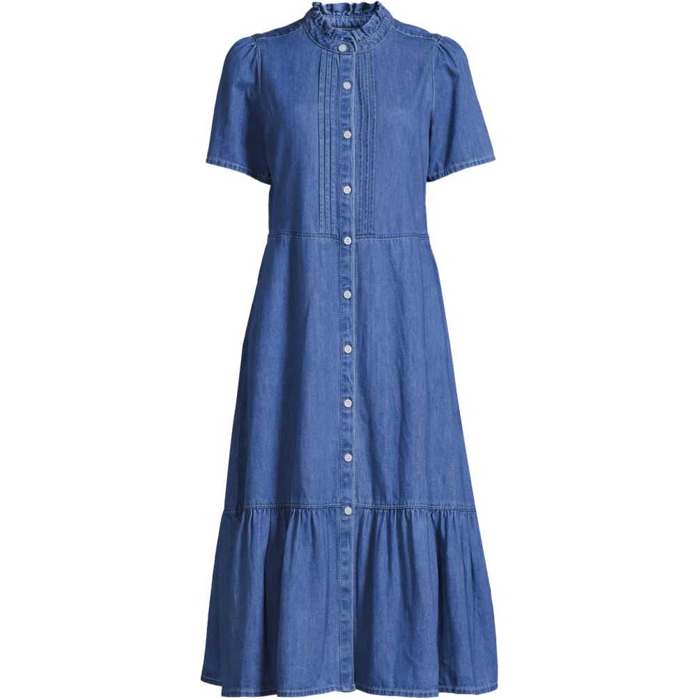 Women's Light Weight Denim Tiered Midi Dress