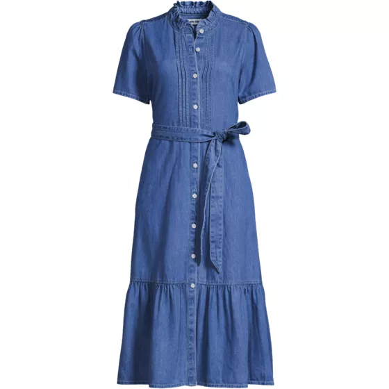 Women's Plus Size Light Weight Denim Tiered Midi Dress - primary