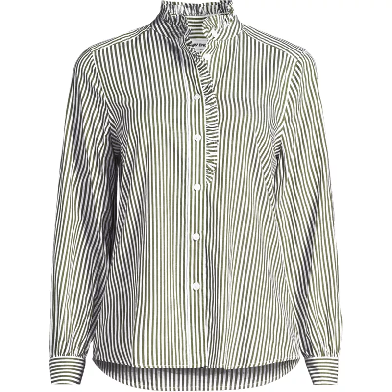 Women's Plus Size Poplin Ruffle Collar Shirt, Front
