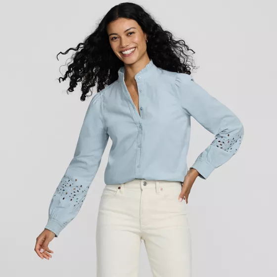 Women's Eyelet Sleeve Pinwale Corduroy Shirt - primary
