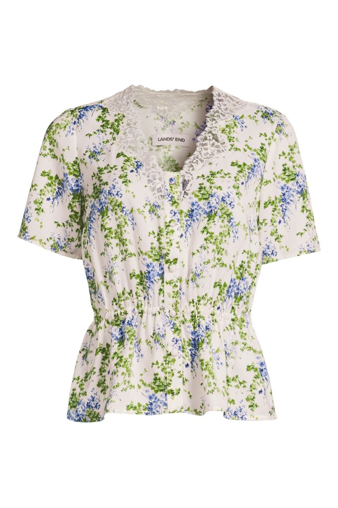 Women's Silky Lace Blouse - Lands' End - Ivory - XL