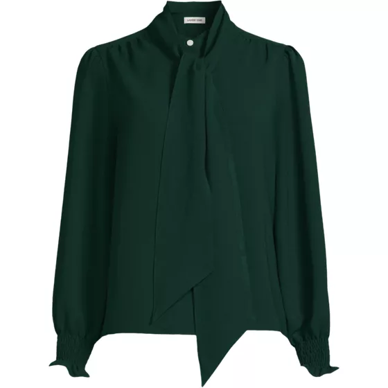 Women's Creaseless Button Front Blouse with Tie - primary