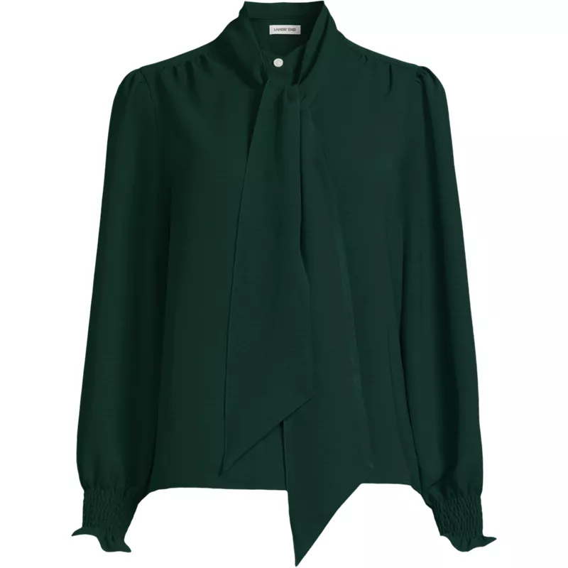 Women's Creaseless Button Front Blouse with Tie, Front