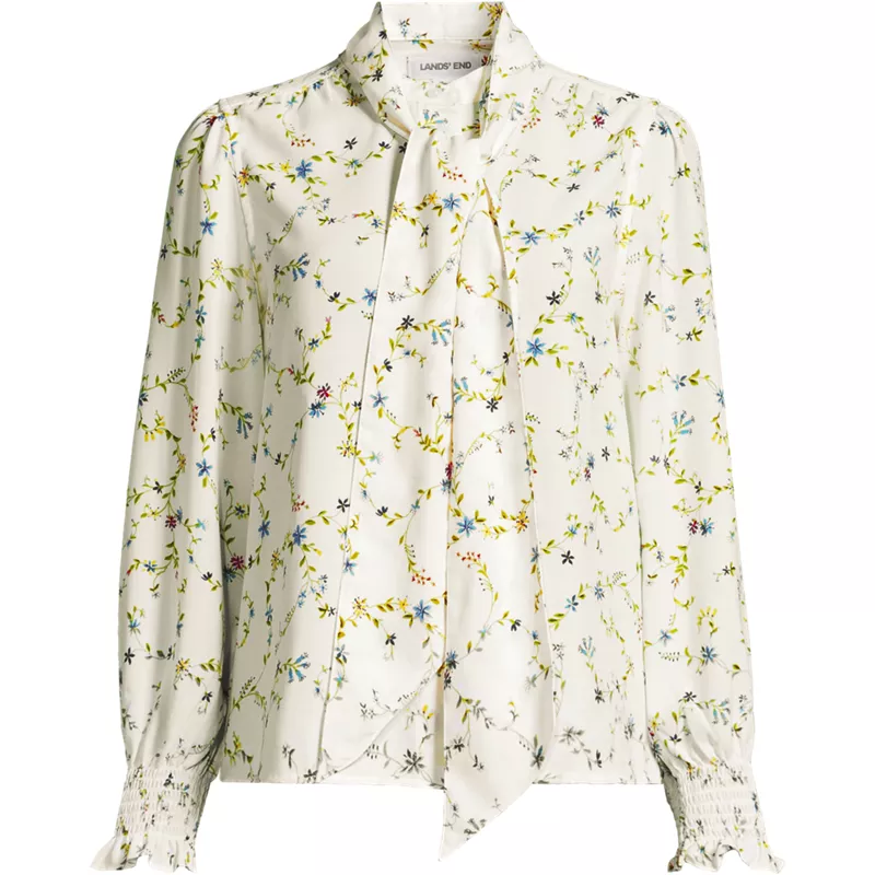 Women's Plus Size Creaseless Button Front Blouse with Tie, Front