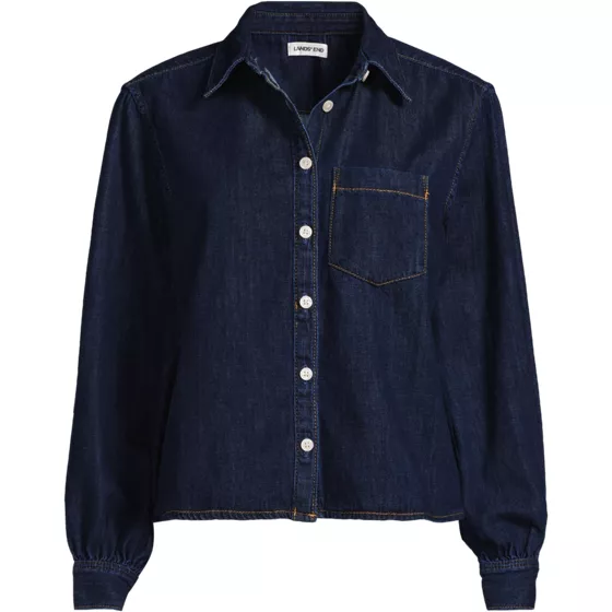 Women's Plus Size Denim Cropped Button Front Shirt - primary