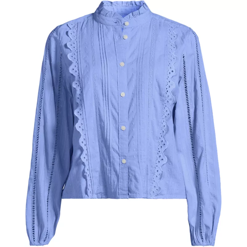 Women's Ruffle Neck Button Front Shirt, Front