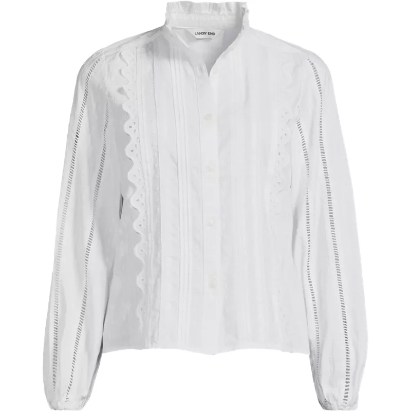 Women's Plus Size Ruffle Neck Button Front Shirt, Front