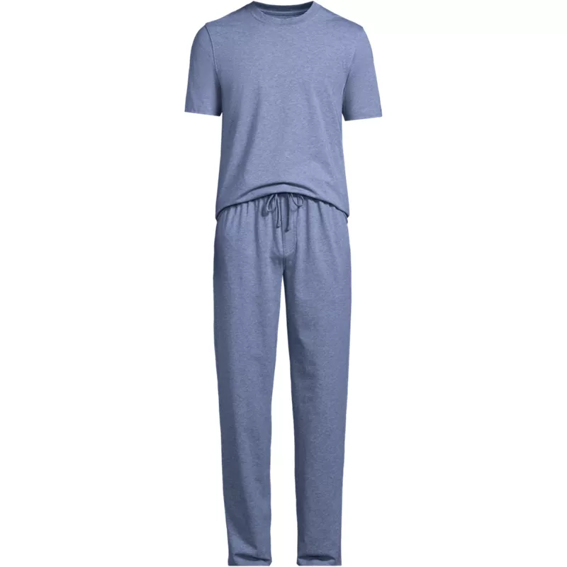Men's Short Sleeve Knit Jersey Pajama Set, Front