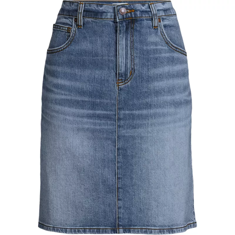 Women's Plus Size Soft Denim Classic 5 Pocket Above the Knee Skirt, Front
