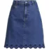 Women's Soft Denim 5 Pocket Above the Knee Skirt with Embroidered Hem, Front
