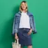 Women's Soft Denim 5 Pocket Above the Knee Skirt with Embroidered Hem, alternative image