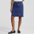 Women's Soft Denim 5 Pocket Above the Knee Skirt with Embroidered Hem, Front